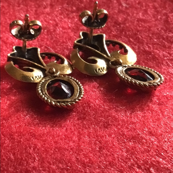 VTG 14k ANTIQUE GOLD VICTORIAN GARNET EARRINGS 💕 - Picture 9 of 12